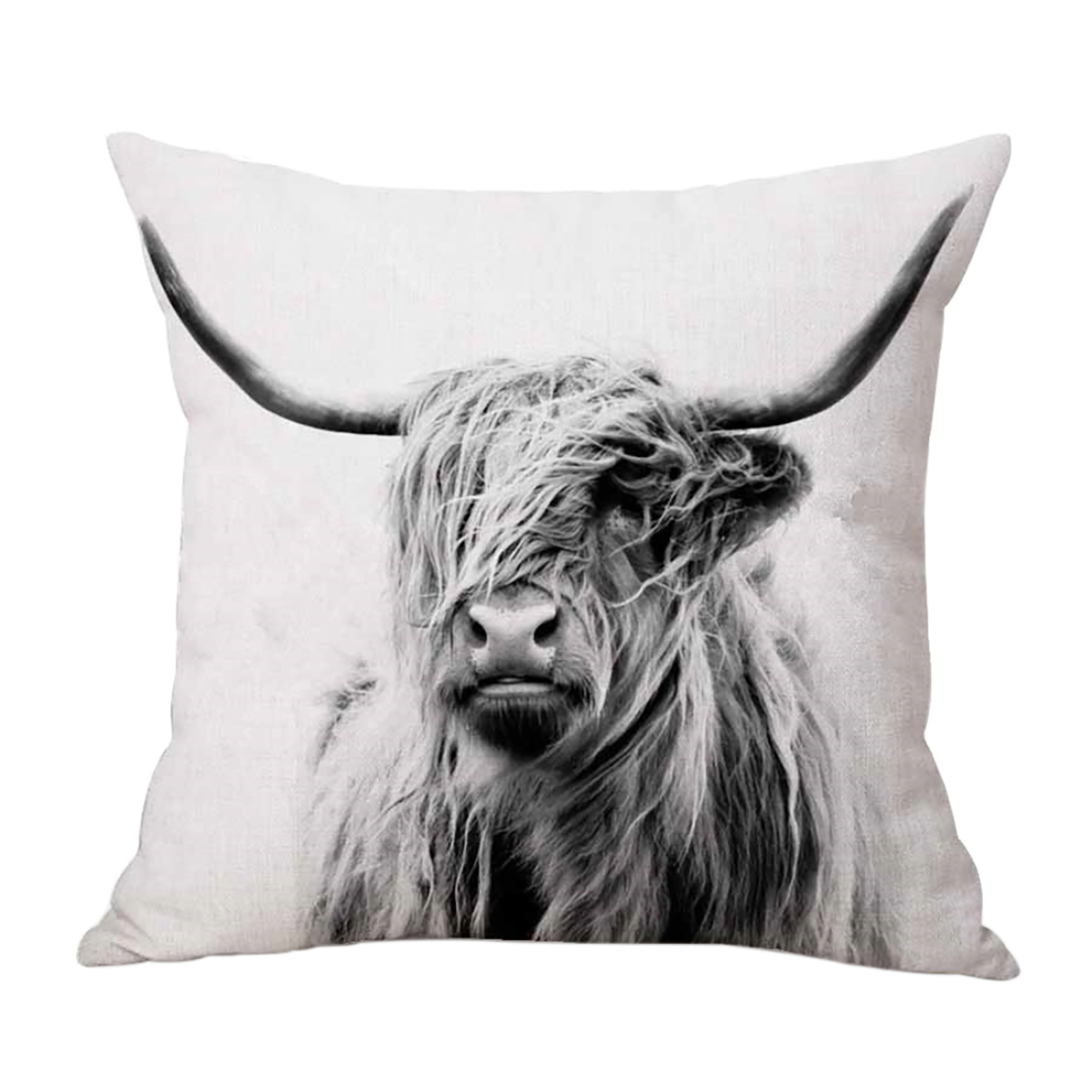 Highland Cow Pattern Print Pillowcase Linen Square Sofa Home Decor Cushion Cover 