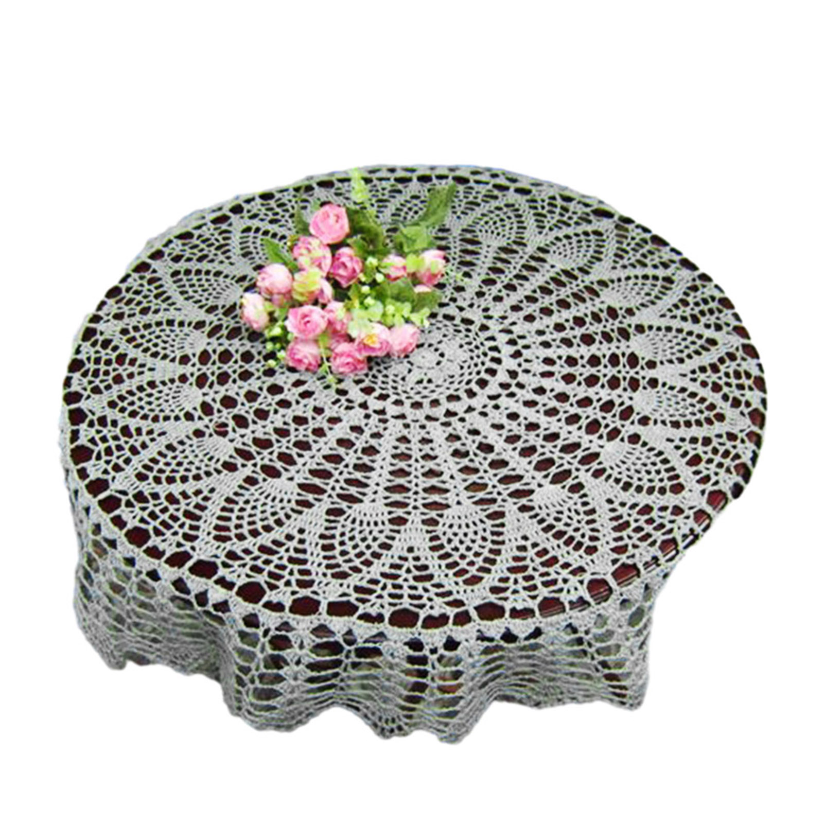 Vintage Round Table Cloth Topper Hand Crochet Lace Tablecloth Floral 27-29inch 